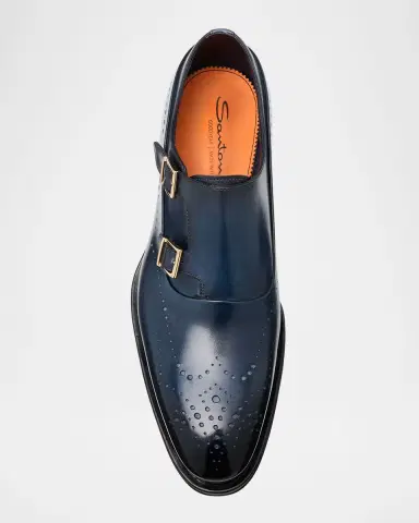 Santoni Men's Carter Brogue Leather Double Monk-Strap Loafers | Thumbnail 4 Santoni Men's Carter Brogue Leather Double Monk-Strap Loafers | Thumbnail 4