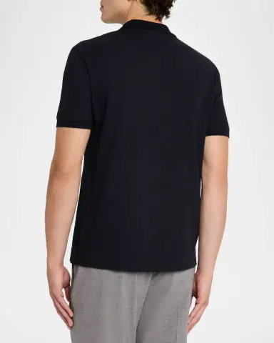 Emporio Armani Men's Chain Stitch Jacquard Knit Polo Shirt | Thumbnail 3 Emporio Armani Men's Chain Stitch Jacquard Knit Polo Shirt | Thumbnail 3