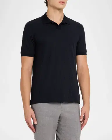 Emporio Armani Men's Chain Stitch Jacquard Knit Polo Shirt | Thumbnail 4 Emporio Armani Men's Chain Stitch Jacquard Knit Polo Shirt | Thumbnail 4