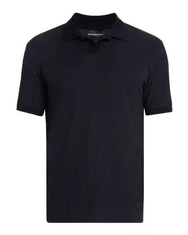 Emporio Armani Men's Chain Stitch Jacquard Knit Polo Shirt | Thumbnail 1 Emporio Armani Men's Chain Stitch Jacquard Knit Polo Shirt | Thumbnail 1