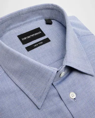 Emporio Armani Men's Cotton Micro-Texture Point Collar Dress Shirt | Thumbnail 2