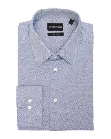 Emporio Armani Men's Cotton Micro-Texture Point Collar Dress Shirt | Thumbnail 1