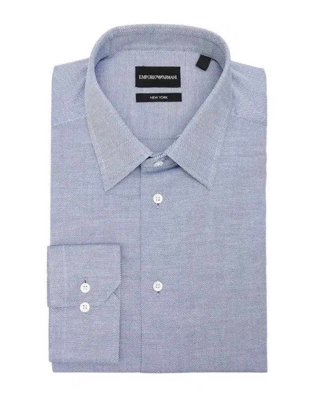 Emporio Armani Men's Cotton Micro-Texture Point Collar Dress Shirt