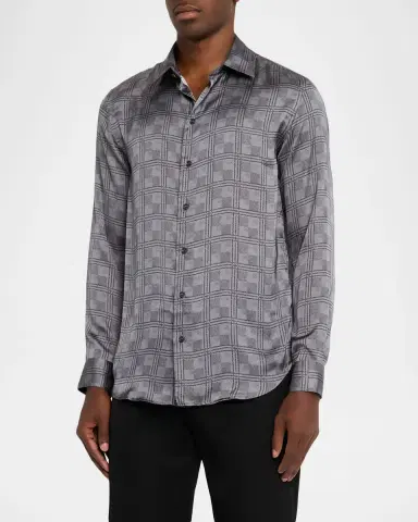 Emporio Armani Men's Modern-Fit Large Check Jacquard Sport Shirt | Thumbnail 4 Emporio Armani Men's Modern-Fit Large Check Jacquard Sport Shirt | Thumbnail 4