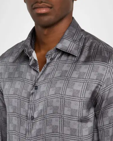 Emporio Armani Men's Modern-Fit Large Check Jacquard Sport Shirt | Thumbnail 5 Emporio Armani Men's Modern-Fit Large Check Jacquard Sport Shirt | Thumbnail 5