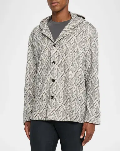 Kiton Men's Cable Knit-Print Hooded Sweater | Thumbnail 4