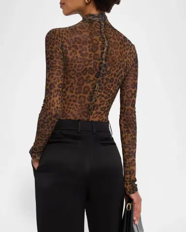 LAPOINTE Leopard-Print Mesh Bodysuit | Thumbnail 3