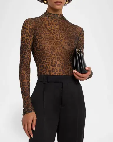 LAPOINTE Leopard-Print Mesh Bodysuit | Thumbnail 4