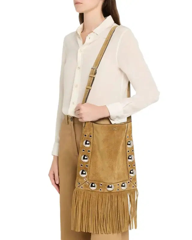 Nellcote Studded Fringe Suede Crossbody Bag