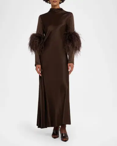 Lapointe Feather-Trim Satin Maxi Dress | Thumbnail 2