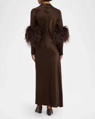 Lapointe Feather-Trim Satin Maxi Dress | Thumbnail 3