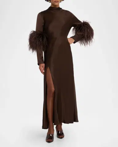 Lapointe Feather-Trim Satin Maxi Dress | Thumbnail 4