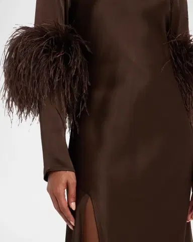 Lapointe Feather-Trim Satin Maxi Dress | Thumbnail 5