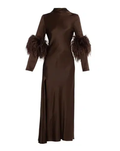 Lapointe Feather-Trim Satin Maxi Dress | Thumbnail 1