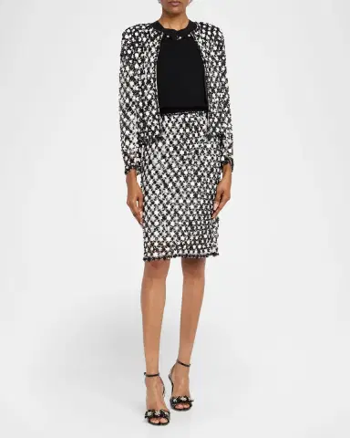 Oscar de la Renta Sequin Flower Short-Sleeve Knit Sweater | Thumbnail 2