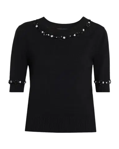Oscar de la Renta Sequin Flower Short-Sleeve Knit Sweater | Thumbnail 1