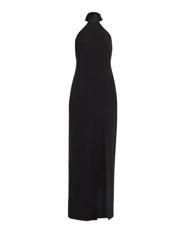 Draped Bonded Crepe Column Gown