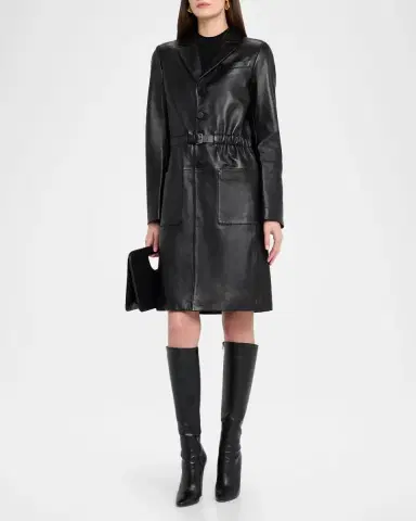 FRAME The Long Leather Belted Jacket | Thumbnail 2
