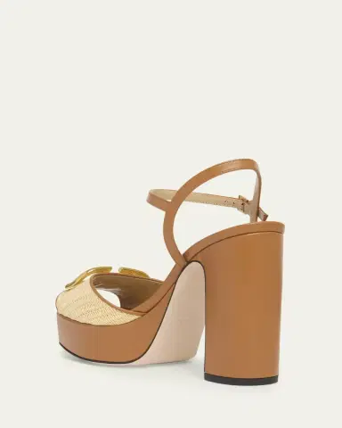 Valentino Garavani 115mm VLogo Signature Raffia and Leather Platform Sandals | Thumbnail 2 Valentino Garavani 115mm VLogo Signature Raffia and Leather Platform Sandals | Thumbnail 2