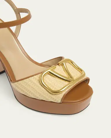 Valentino Garavani 115mm VLogo Signature Raffia and Leather Platform Sandals | Thumbnail 3 Valentino Garavani 115mm VLogo Signature Raffia and Leather Platform Sandals | Thumbnail 3