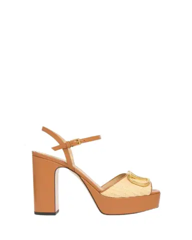 Valentino Garavani 115mm VLogo Signature Raffia and Leather Platform Sandals | Thumbnail 1 Valentino Garavani 115mm VLogo Signature Raffia and Leather Platform Sandals | Thumbnail 1