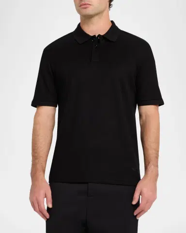Emporio Armani Men's Cotton Micro-Jacquard Polo Shirt | Thumbnail 4 Emporio Armani Men's Cotton Micro-Jacquard Polo Shirt | Thumbnail 4