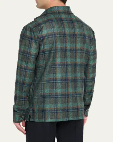 Cesare Attolini Men's Cashmere Plaid Four-Pocket Overshirt | Thumbnail 3