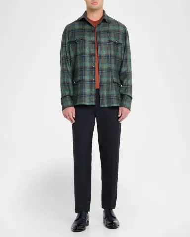 Cesare Attolini Men's Cashmere Plaid Four-Pocket Overshirt | Thumbnail 6
