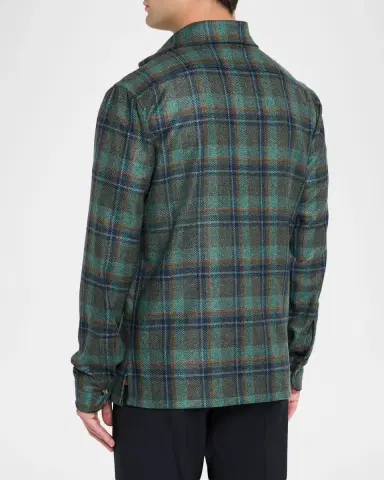 Cesare Attolini Men's Cashmere Plaid Four-Pocket Overshirt | Thumbnail 7
