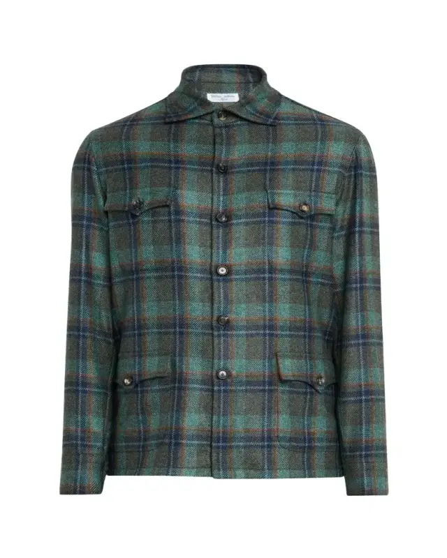 Men's Cashmere Plaid Four-Pocket Overshirt