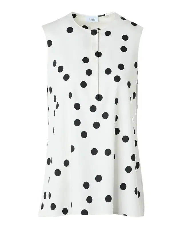 Polka-Dot Cotton Sleeveless Tunic Blouse