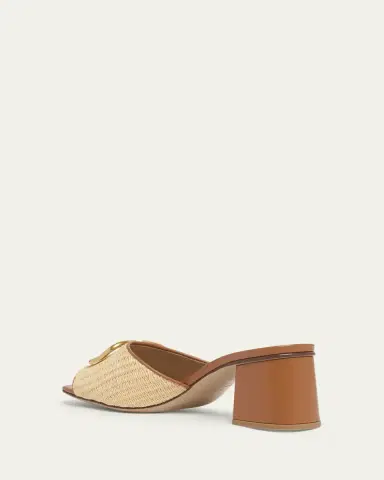 Valentino Garavani VLogo Signature Leather and Raffia Mule Sandals | Thumbnail 2 Valentino Garavani VLogo Signature Leather and Raffia Mule Sandals | Thumbnail 2