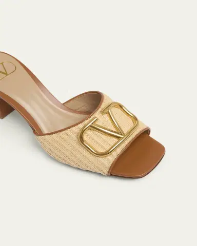 Valentino Garavani VLogo Signature Leather and Raffia Mule Sandals | Thumbnail 3 Valentino Garavani VLogo Signature Leather and Raffia Mule Sandals | Thumbnail 3