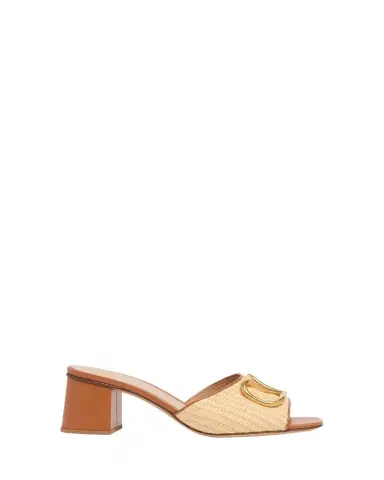 Valentino Garavani VLogo Signature Leather and Raffia Mule Sandals | Thumbnail 1 Valentino Garavani VLogo Signature Leather and Raffia Mule Sandals | Thumbnail 1