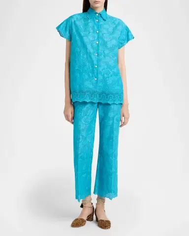 Valentino Garavani Floral Eyelet Embroidered Kickflare-Leg Ankle Pants | Thumbnail 2