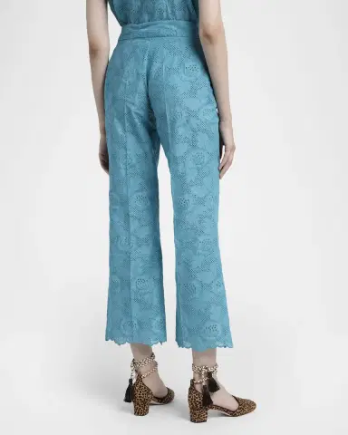 Valentino Garavani Floral Eyelet Embroidered Kickflare-Leg Ankle Pants | Thumbnail 3