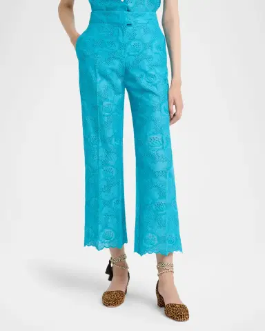 Valentino Garavani Floral Eyelet Embroidered Kickflare-Leg Ankle Pants | Thumbnail 4