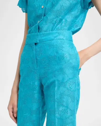 Valentino Garavani Floral Eyelet Embroidered Kickflare-Leg Ankle Pants | Thumbnail 5