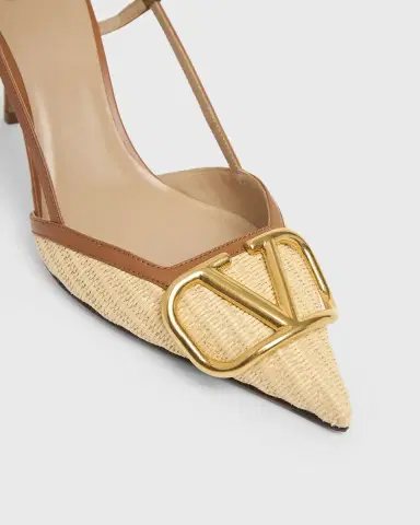 Valentino Garavani 80mm VLogo Signature Leather and Raffia Slingback Pumps | Thumbnail 5 Valentino Garavani 80mm VLogo Signature Leather and Raffia Slingback Pumps | Thumbnail 5