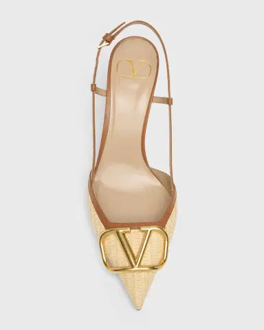 Valentino Garavani 80mm VLogo Signature Leather and Raffia Slingback Pumps | Thumbnail 6 Valentino Garavani 80mm VLogo Signature Leather and Raffia Slingback Pumps | Thumbnail 6
