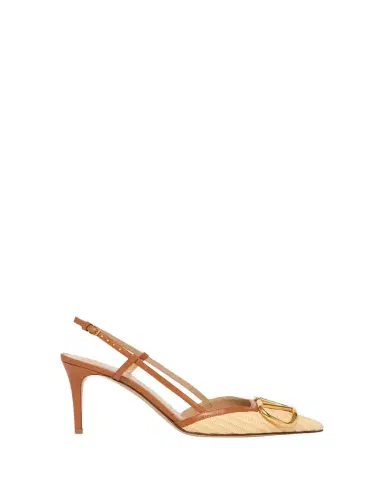 Valentino Garavani 80mm VLogo Signature Leather and Raffia Slingback Pumps | Thumbnail 1 Valentino Garavani 80mm VLogo Signature Leather and Raffia Slingback Pumps | Thumbnail 1