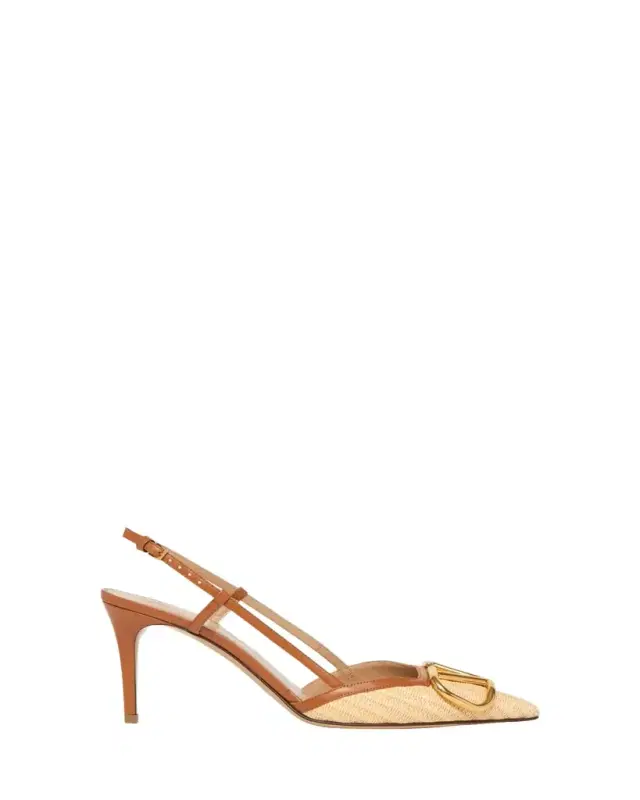 Valentino Garavani 80mm VLogo Signature Leather and Raffia Slingback Pumps