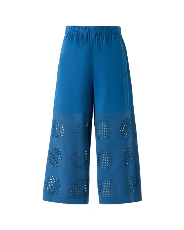 Frey Eyelet Cotton Poplin Wide-Leg Crop Pants