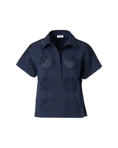 Akris punto Eyelet Cotton Poplin Cap-Sleeve Collared Blouse | Thumbnail 1 Akris punto Eyelet Cotton Poplin Cap-Sleeve Collared Blouse | Thumbnail 1