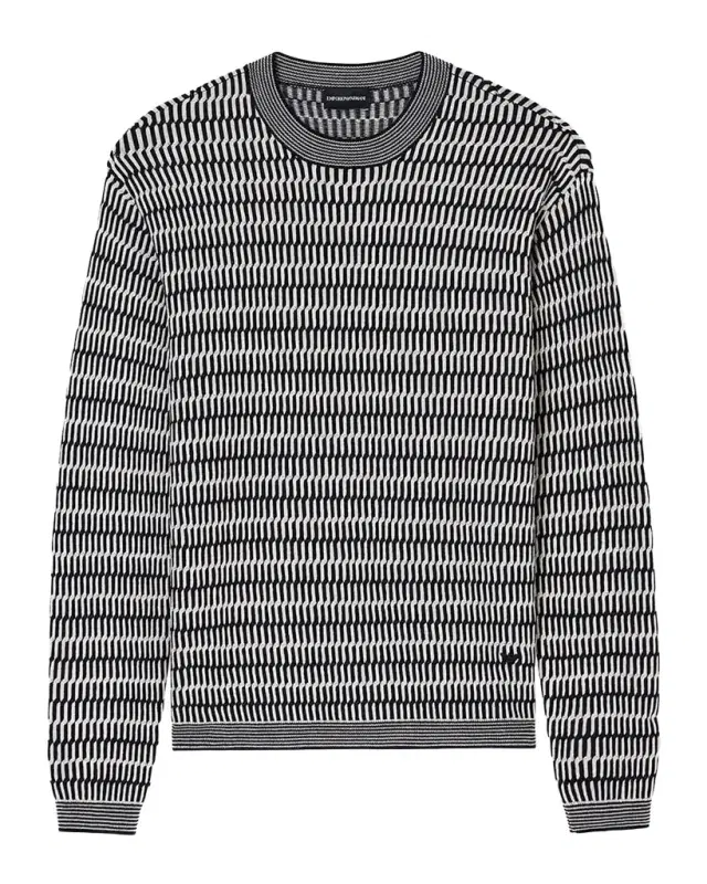 Men's Pile Stitch Jacquard Wool Crewneck Sweater