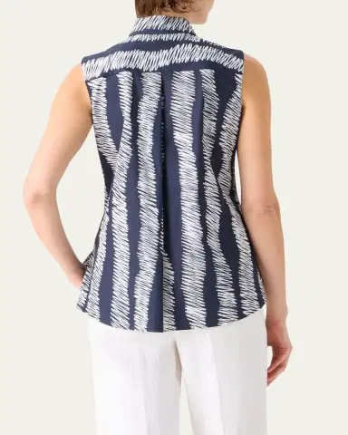 Akris punto Scribble-Print Cotton Sleeveless Tunic Blouse | Thumbnail 3 Akris punto Scribble-Print Cotton Sleeveless Tunic Blouse | Thumbnail 3