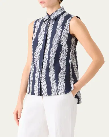 Akris punto Scribble-Print Cotton Sleeveless Tunic Blouse | Thumbnail 4 Akris punto Scribble-Print Cotton Sleeveless Tunic Blouse | Thumbnail 4