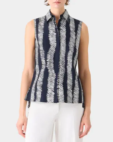 Akris punto Scribble-Print Cotton Sleeveless Tunic Blouse | Thumbnail 8 Akris punto Scribble-Print Cotton Sleeveless Tunic Blouse | Thumbnail 8