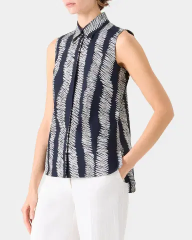 Akris punto Scribble-Print Cotton Sleeveless Tunic Blouse | Thumbnail 10 Akris punto Scribble-Print Cotton Sleeveless Tunic Blouse | Thumbnail 10