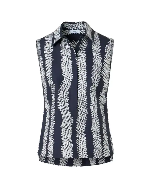 Scribble-Print Cotton Sleeveless Tunic Blouse
